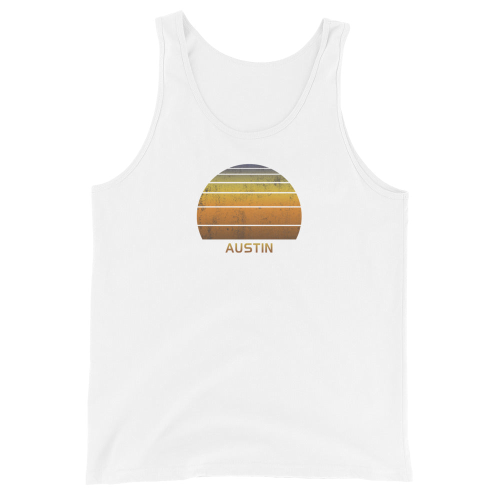 Retro Austin Texas Unisex Tank Top Vintage Sunset Vacation Souvenir