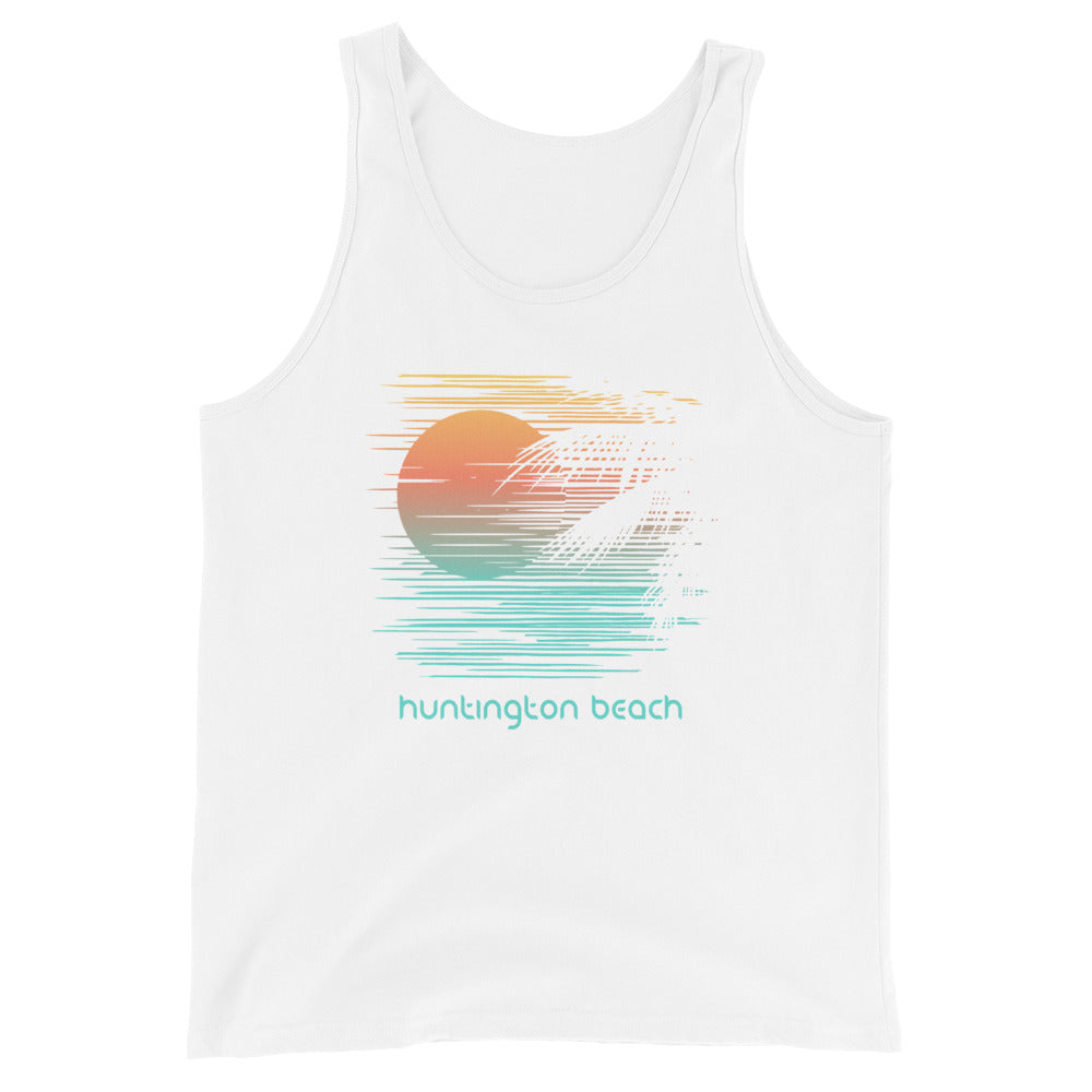 Artistic Huntington Beach California Palm Tree Vacation Souvenir Unisex Tank Top