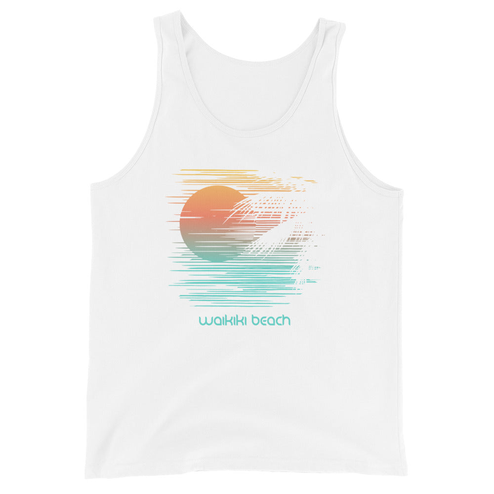 Artistic Waikiki Beach Oahu Hawaii Palm Tree Vacation Souvenir Unisex Tank Top