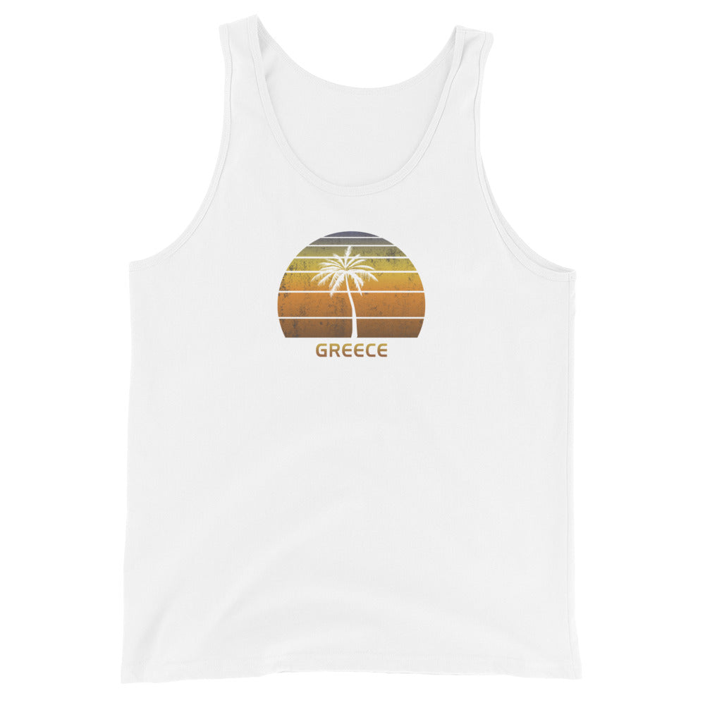 Retro Greece Unisex Tank Top Vintage Sunset Beach Vacation Souvenir