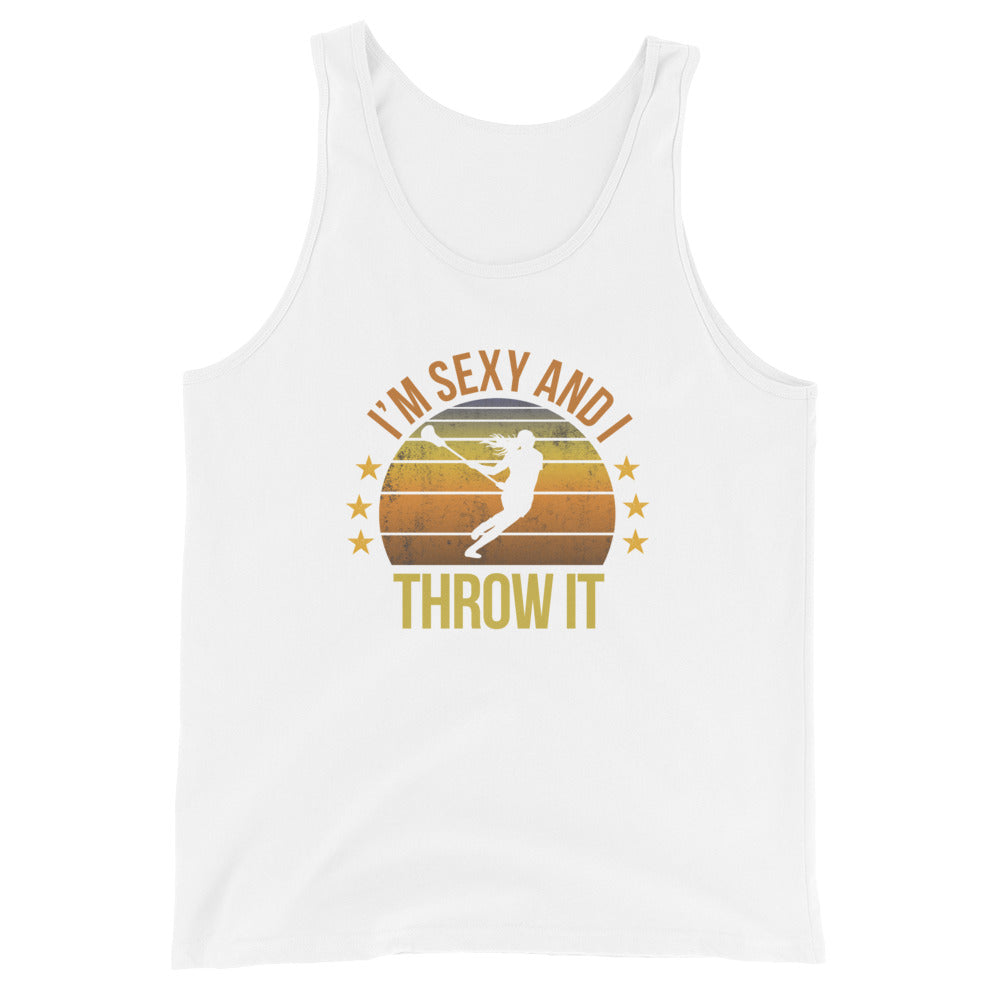 Funny Lacrosse Player Female LAX Unisex Tank Top Fan Quote Joke Sarcastic Phrase