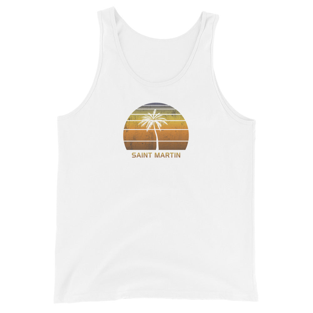 Retro Saint Martin Unisex Tank Top Vintage Sunset Beach Vacation Souvenir