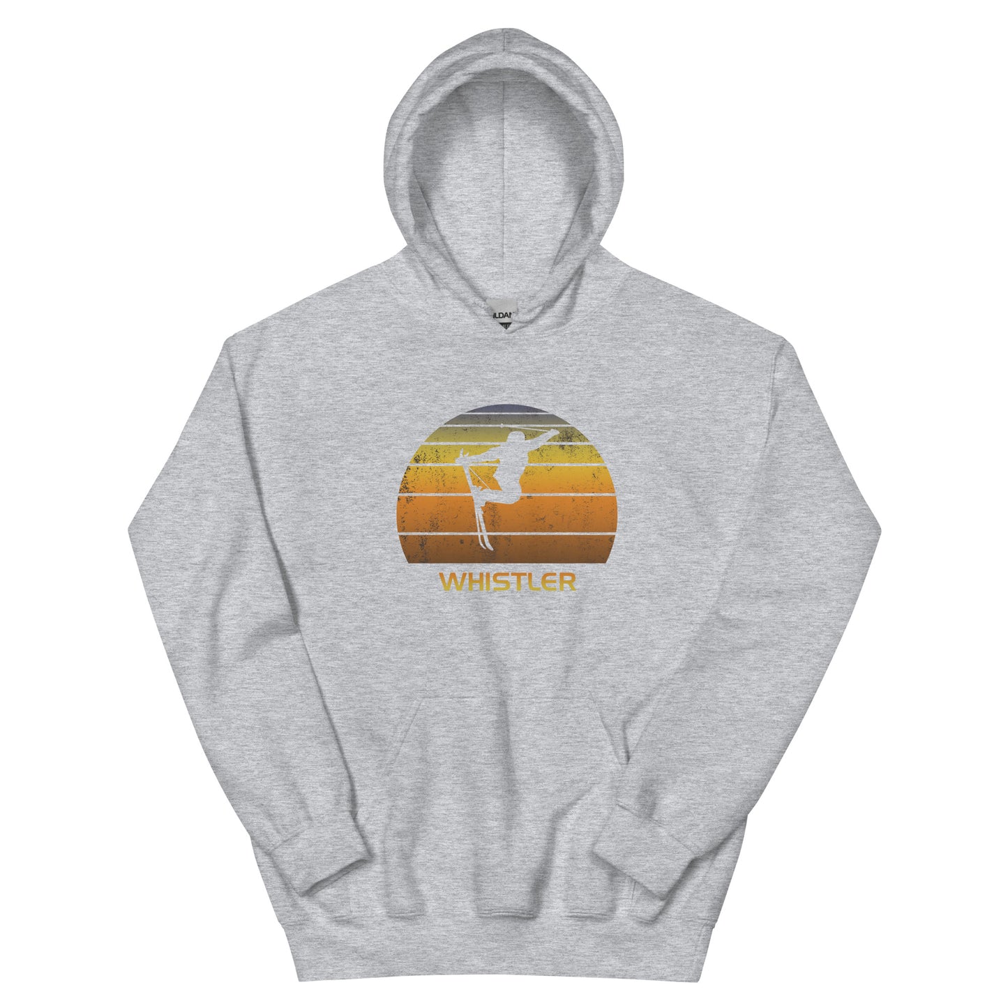 Retro Whistler Canada Ski Fan Unisex Hoodie Top Sweatshirt Skier Gift Skiing Sunset Vintage Sunrise