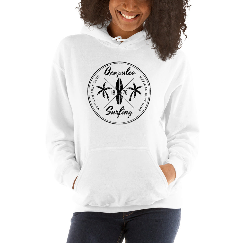 Retro Acapulco Mexico Beach Surfing Fan Vacation Souvenir Unisex Hoodie Top Sweatshirt
