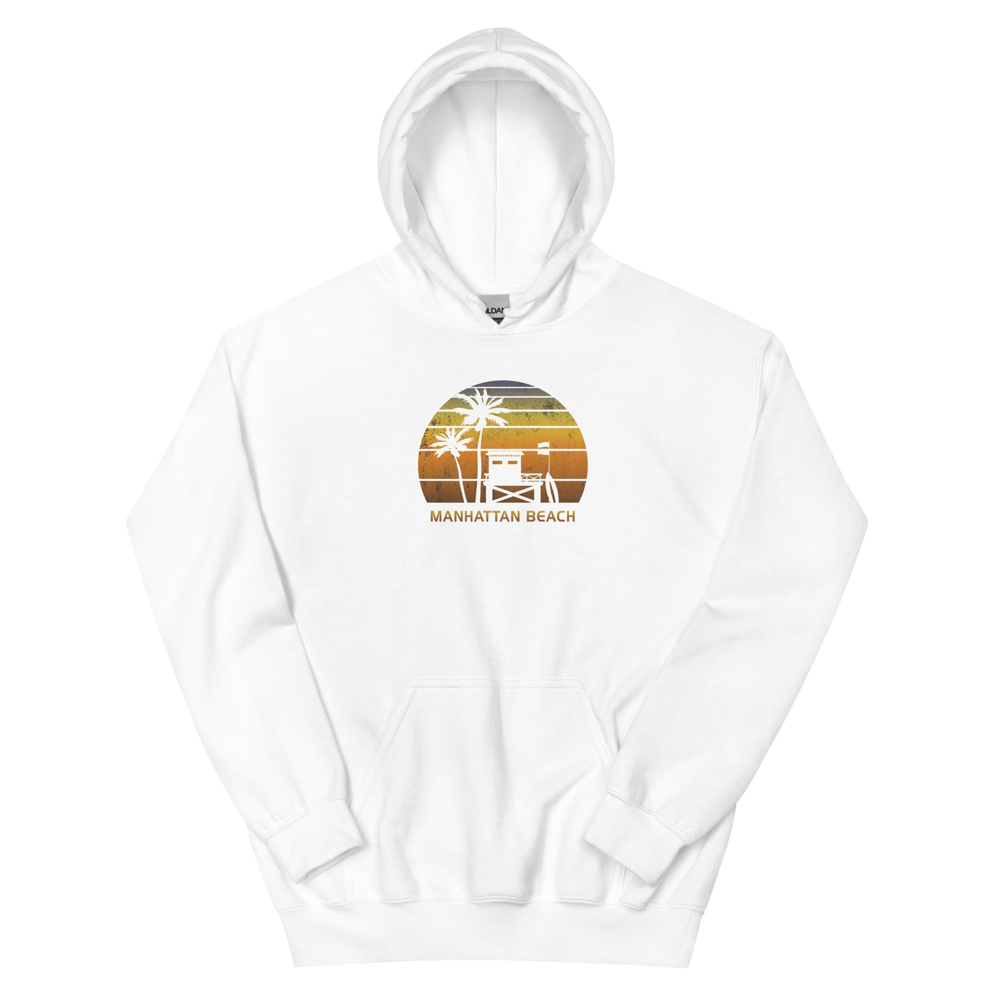 Retro Manhattan Beach California Unisex Hoodie Top Sweatshirt Sunset Surfing Palm Tree