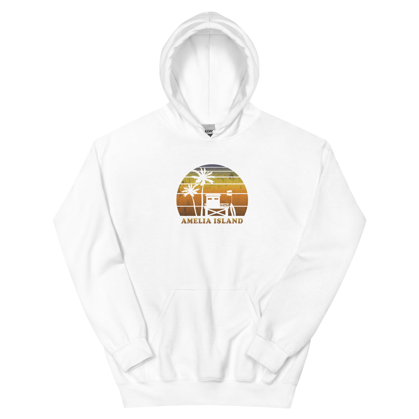 Retro Amelia Island Florida Sunset Surfing Palm Tree Vacation Unisex Hoodie Top Sweatshirt