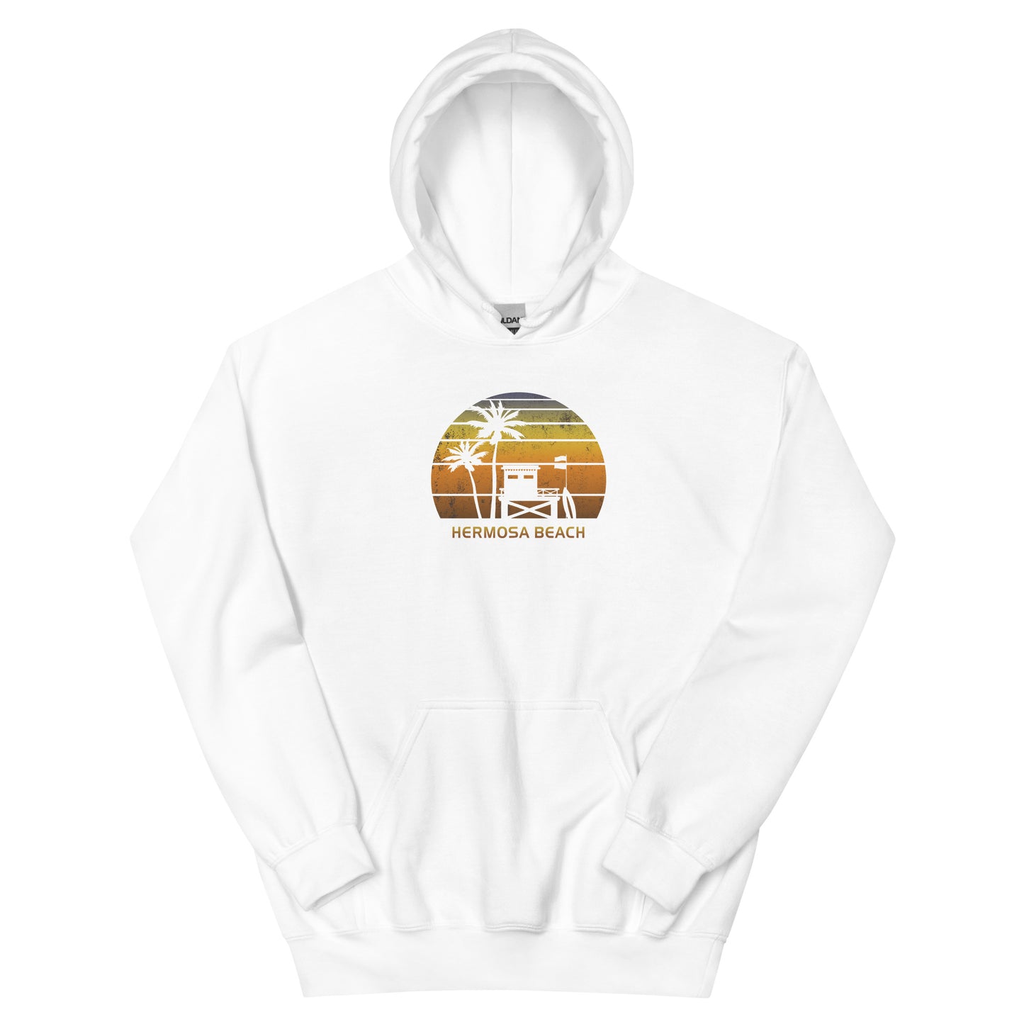 Retro Hermosa Beach California Unisex Hoodie Top Sweatshirt Sunset Surfing Palm Tree Vacation