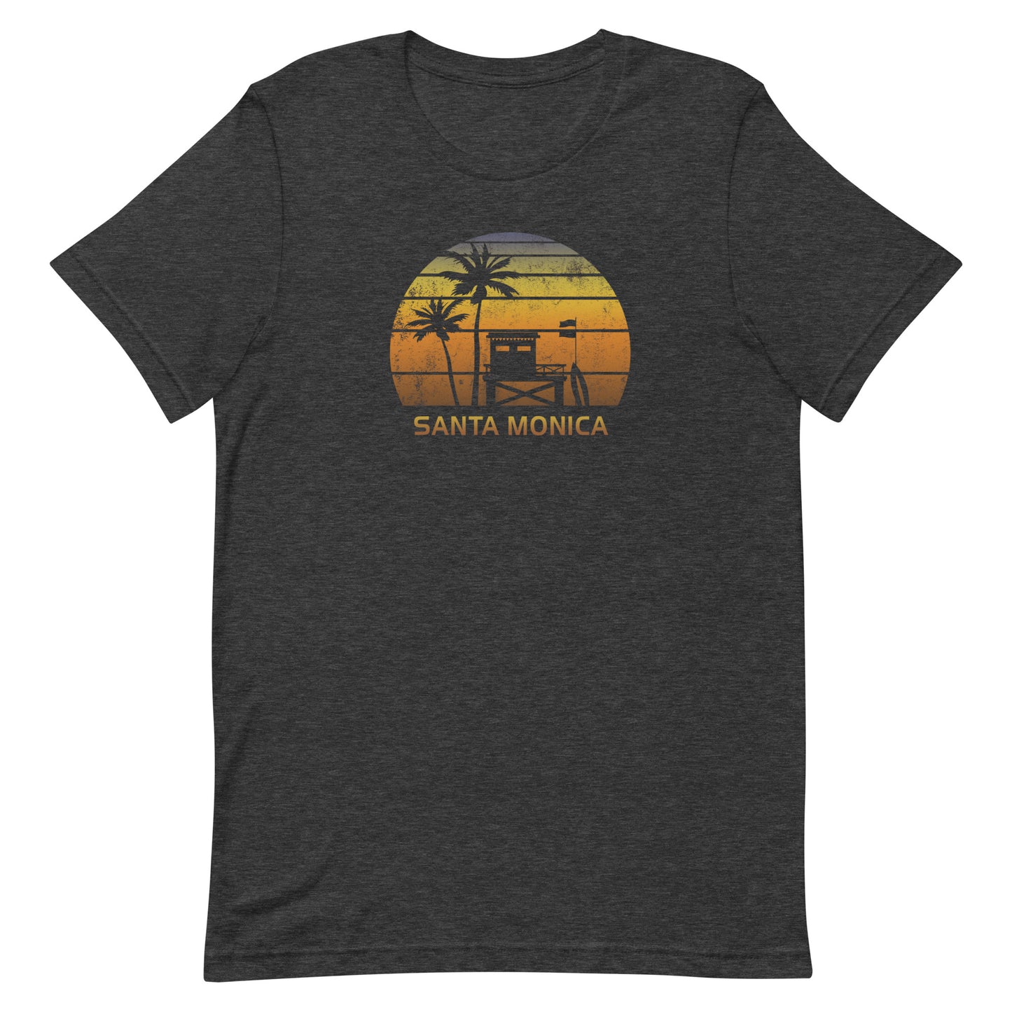 Retro Santa Monica California Beach Sunset Surfing Palm Tree Vacation Unisex T-Shirt