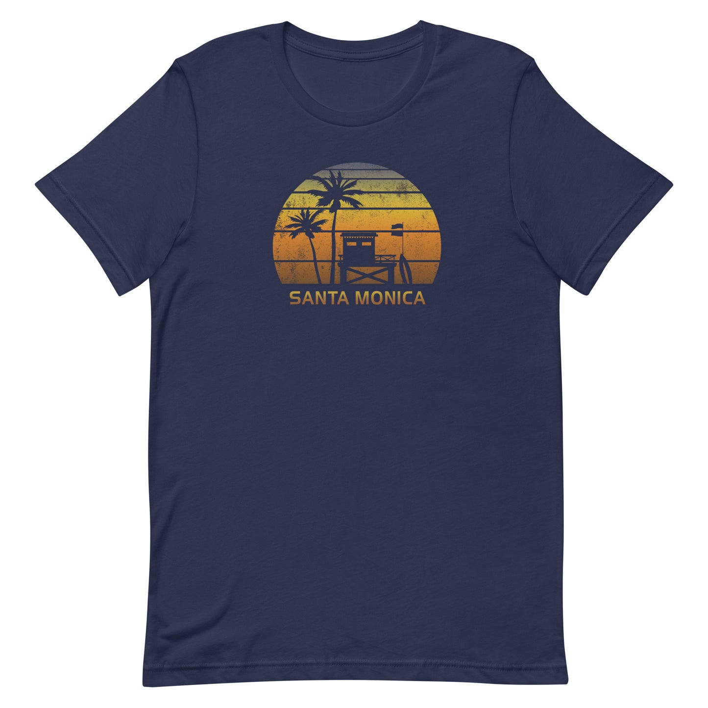 Retro Santa Monica California Beach Sunset Surfing Palm Tree Vacation Unisex T-Shirt