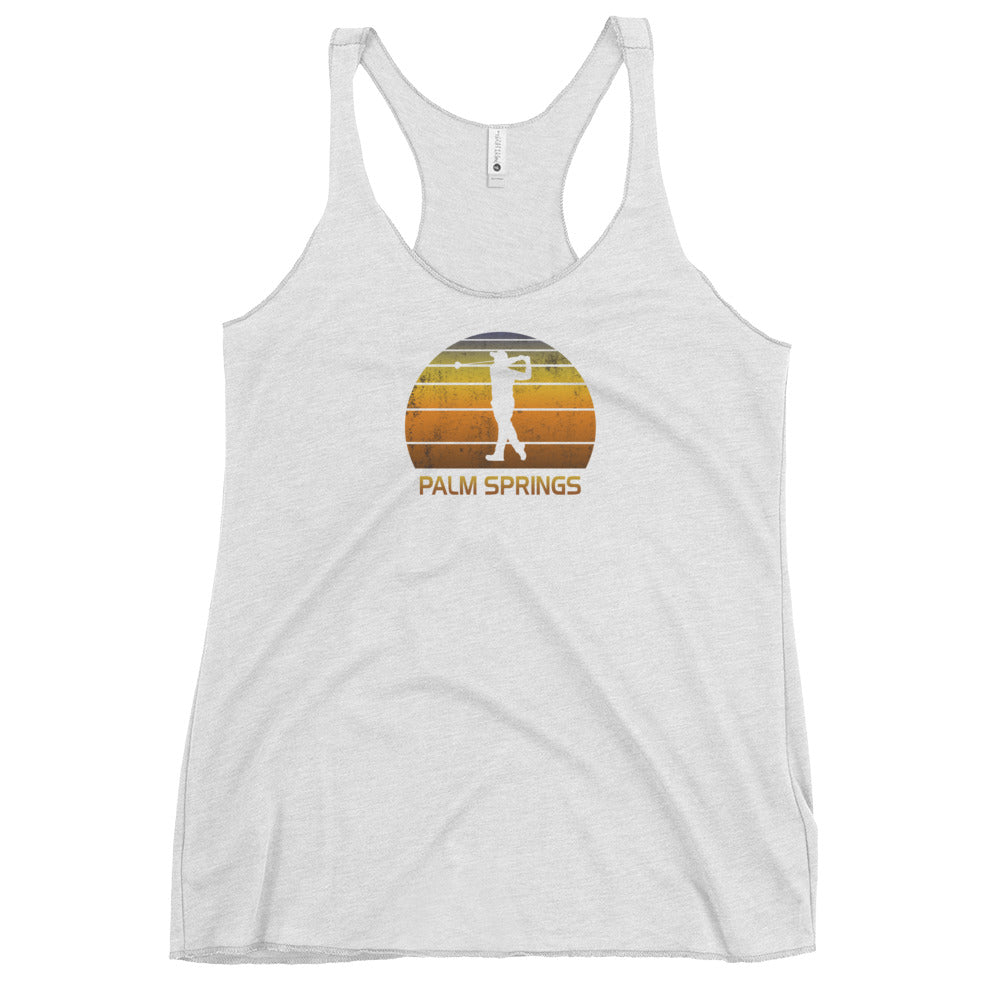 Cool Palm Springs California Desert Golf Vintage Sunset Golfer Retro Women's Racerback Tank Top