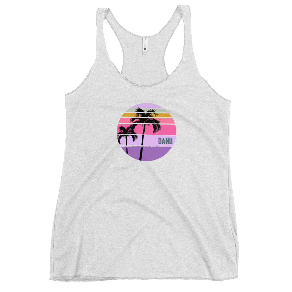 Cool Oahu Hawaii Palm Tree Artistic Vacation Souvenir Women's Racerback Tank Top