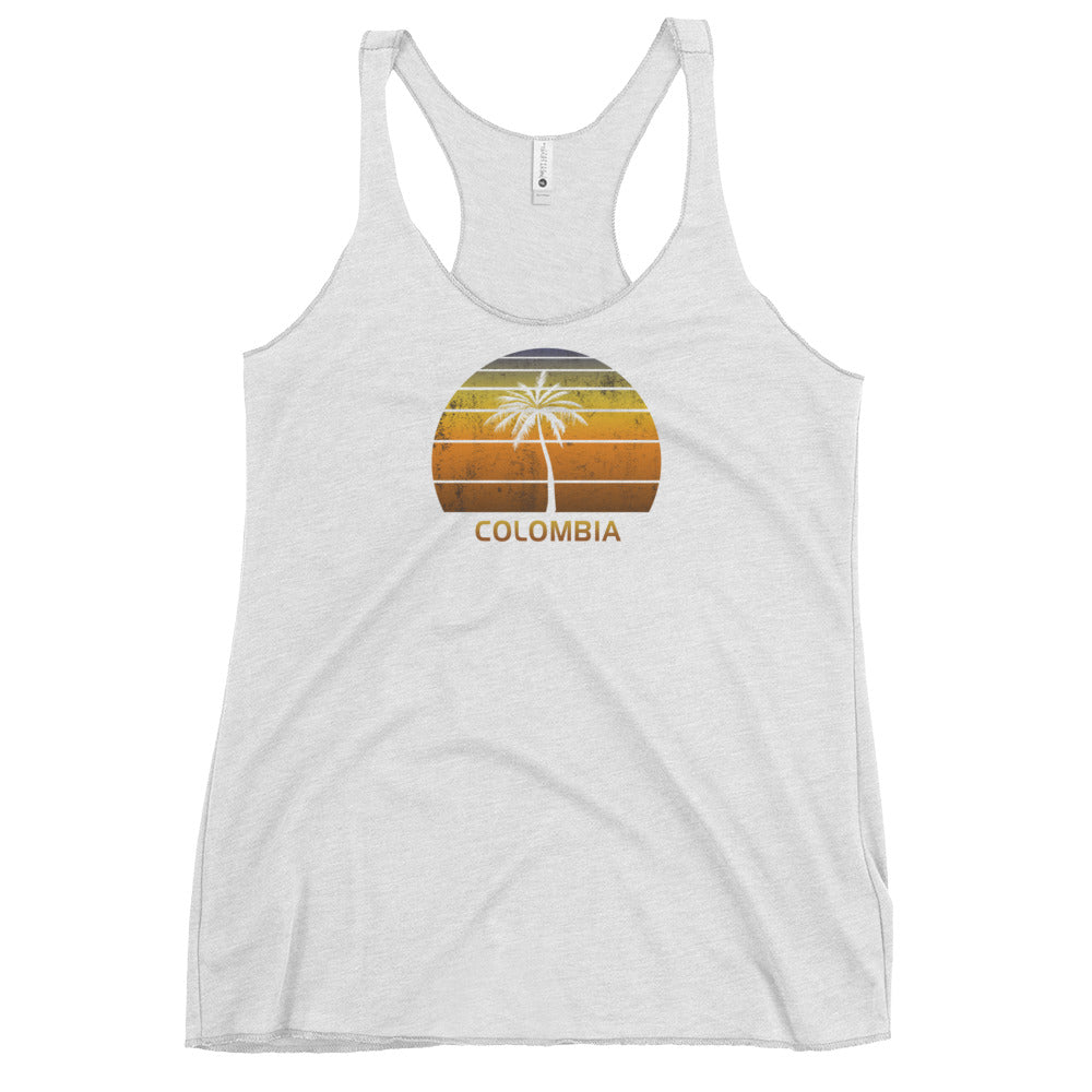 Retro Colombia Vintage Sunset Beach Vacation Souvenir Women's Racerback Tank Top