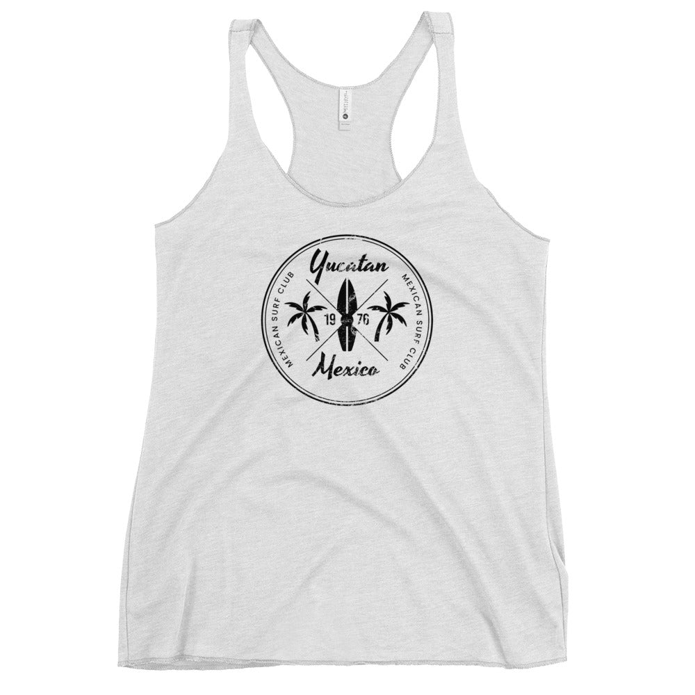 Retro Yucatan Mexico Beach Surfing Fan Vacation Souvenir Women's Racerback Tank Top