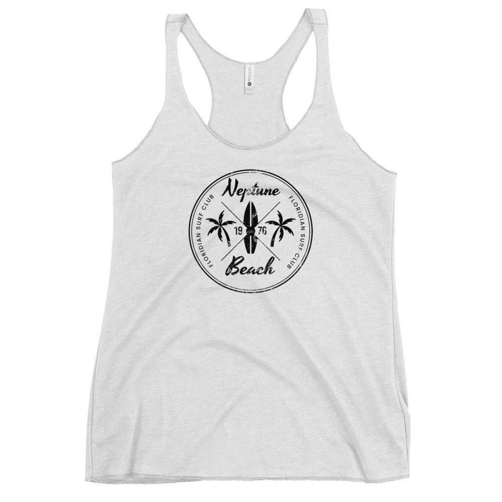 Retro Neptune Beach Florida Surfing Fan Vacation Souvenir Women's Racerback Tank Top