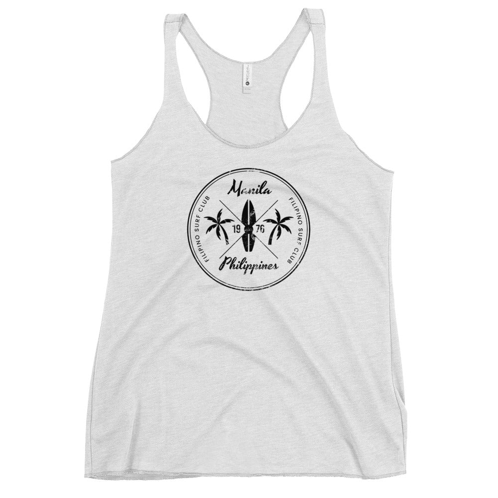 Retro Manila Philippines Beach Surfing Fan Vacation Souvenir Women's Racerback Tank Top