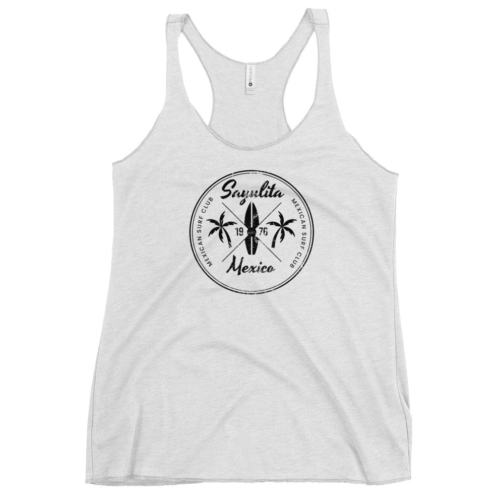 Retro Sayulita Mexico Beach Surfing Fan Vacation Souvenir Women's Racerback Tank Top