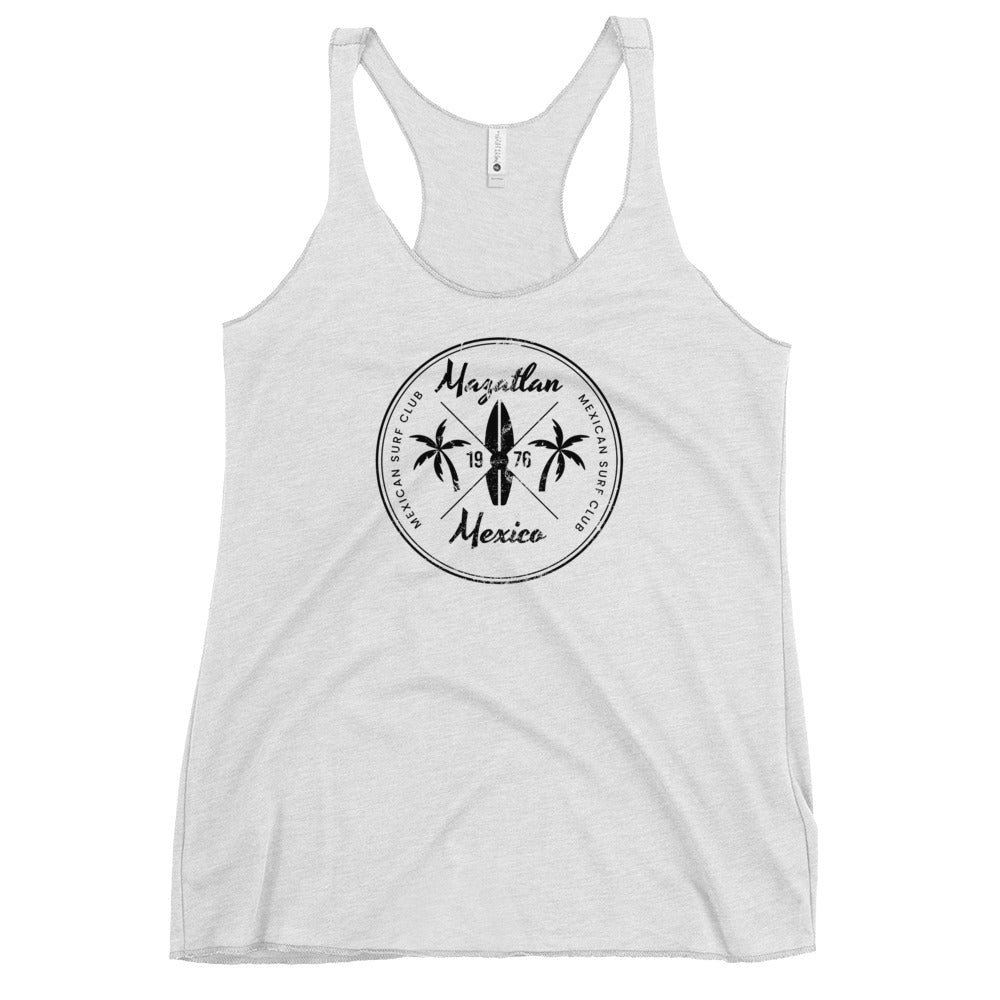 Retro Mazatlan Mexico Beach Surfing Fan Vacation Souvenir Women's Racerback Tank Top
