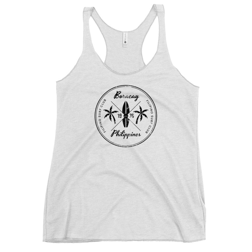 Retro Boracay Philippines Beach Surfing Fan Vacation Souvenir Women's Racerback Tank Top
