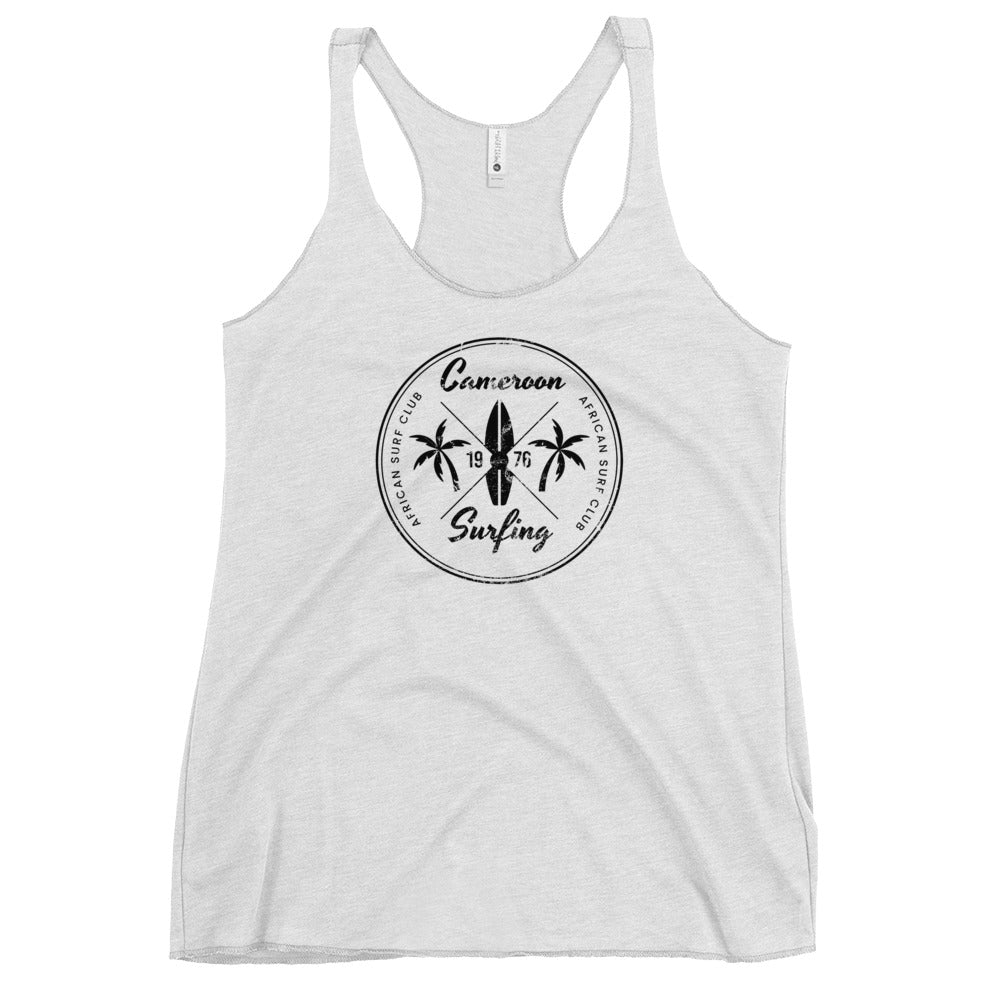 Retro Cameroon Africa Beach Surfing Fan Vacation Souvenir Women's Racerback Tank Top