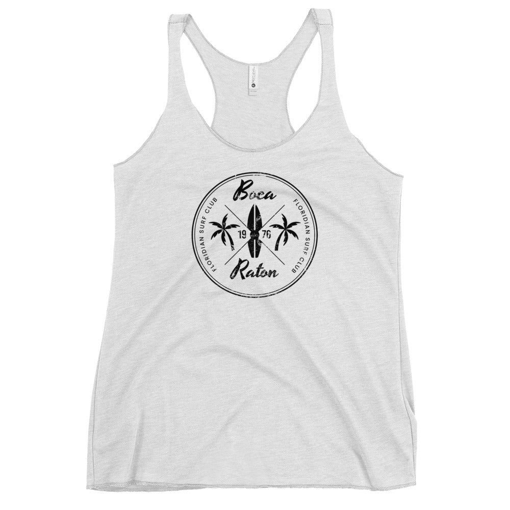 Retro Boca Raton Florida Beach Surfing Fan Vacation Souvenir Women's Racerback Tank Top