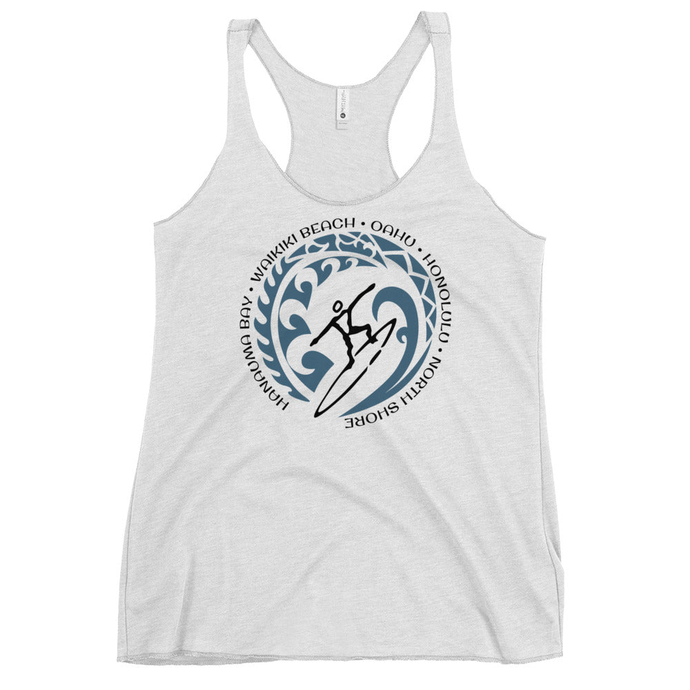 Oahu Hawaii Hawaiian Women's Racerback Tank Top Vintage Surfing Fan Lover