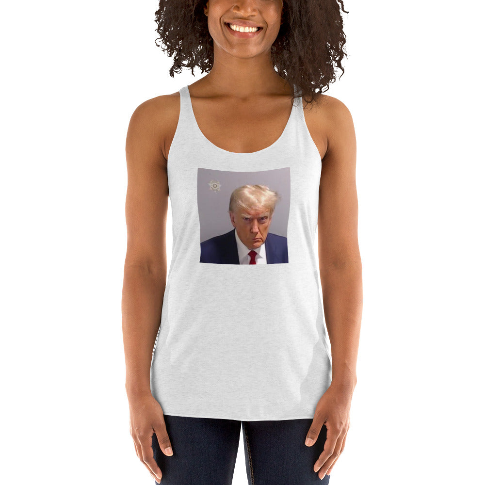 Donald Trump Mug Shot Mugshot Politics Democrats Women's Racerback Tank Top