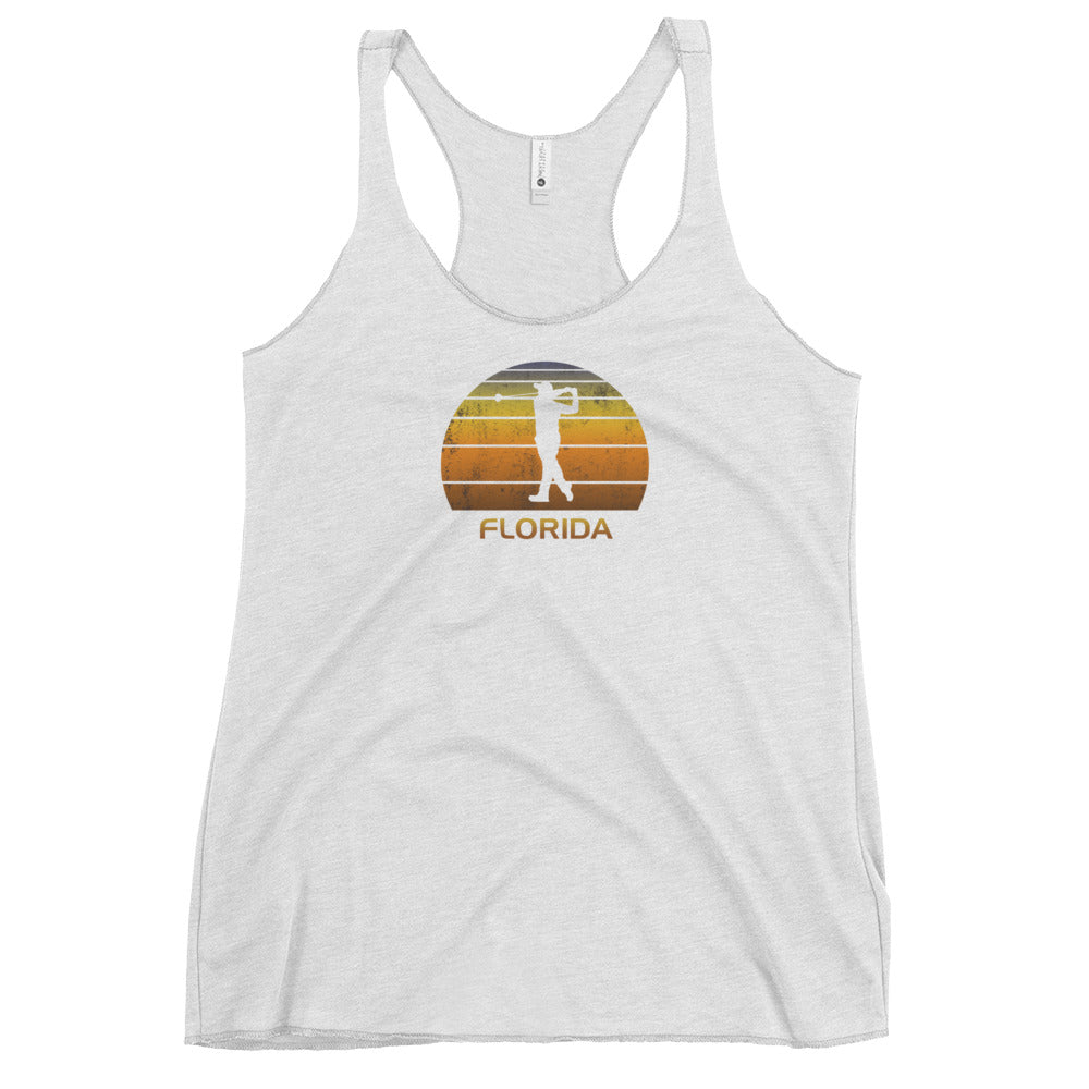 Cool Florida Golf Vintage Sunset Golfer Retro Golfing Stylish Women's Racerback Tank Top