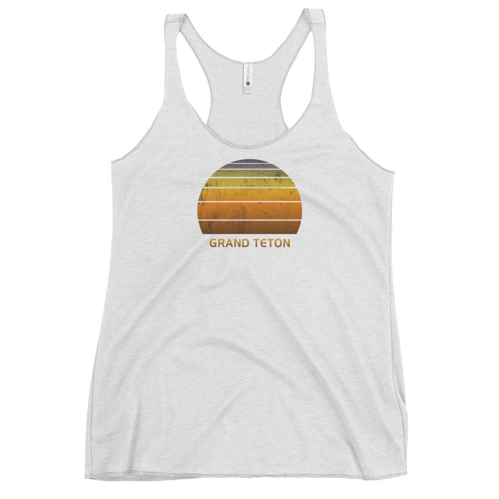 Retro Grand Teton National Park Vintage Sunset Vacation Souvenir Women's Racerback Tank Top