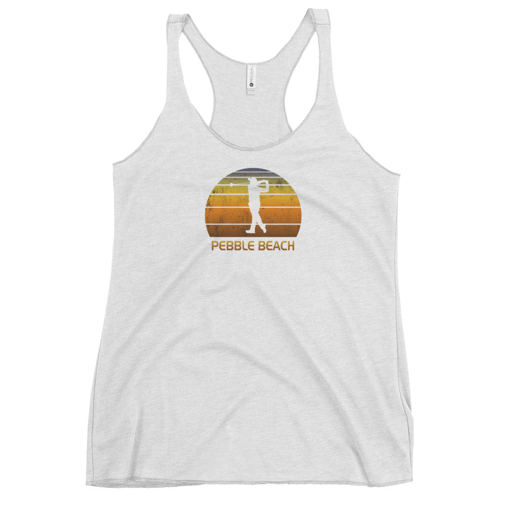 Cool Pebble Beach California Golf Vintage Sunset Golfer Retro Women's Racerback Tank Top