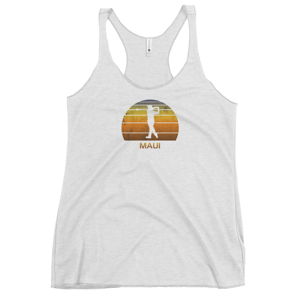 Cool Maui Hawaii Hawaiian Golf Vintage Sunset Golfer Retro Golfing Women's Racerback Tank Top