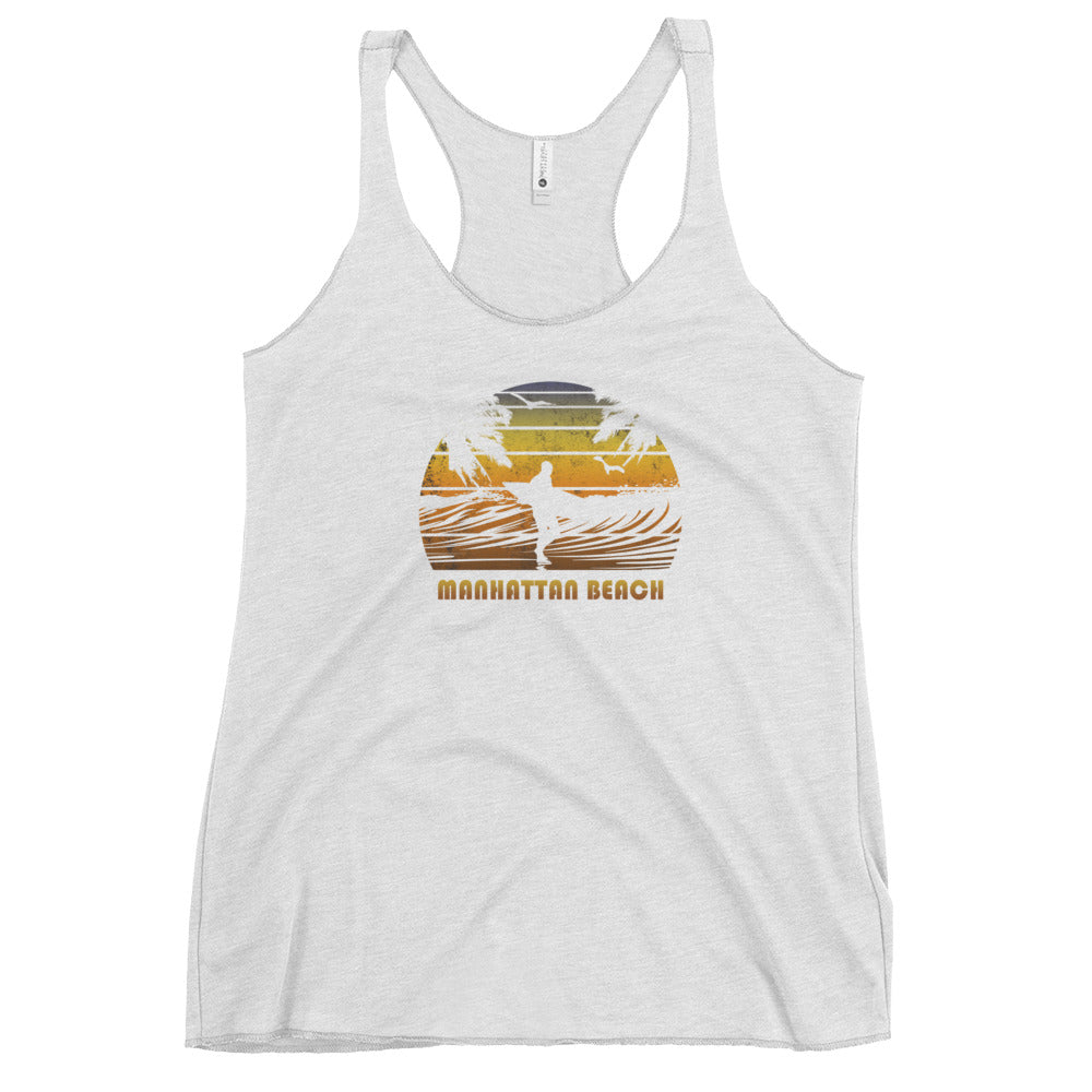 Retro Manhattan Beach California Women's Racerback Tank Top Surfing Fan Surfer Sunset Souvenir