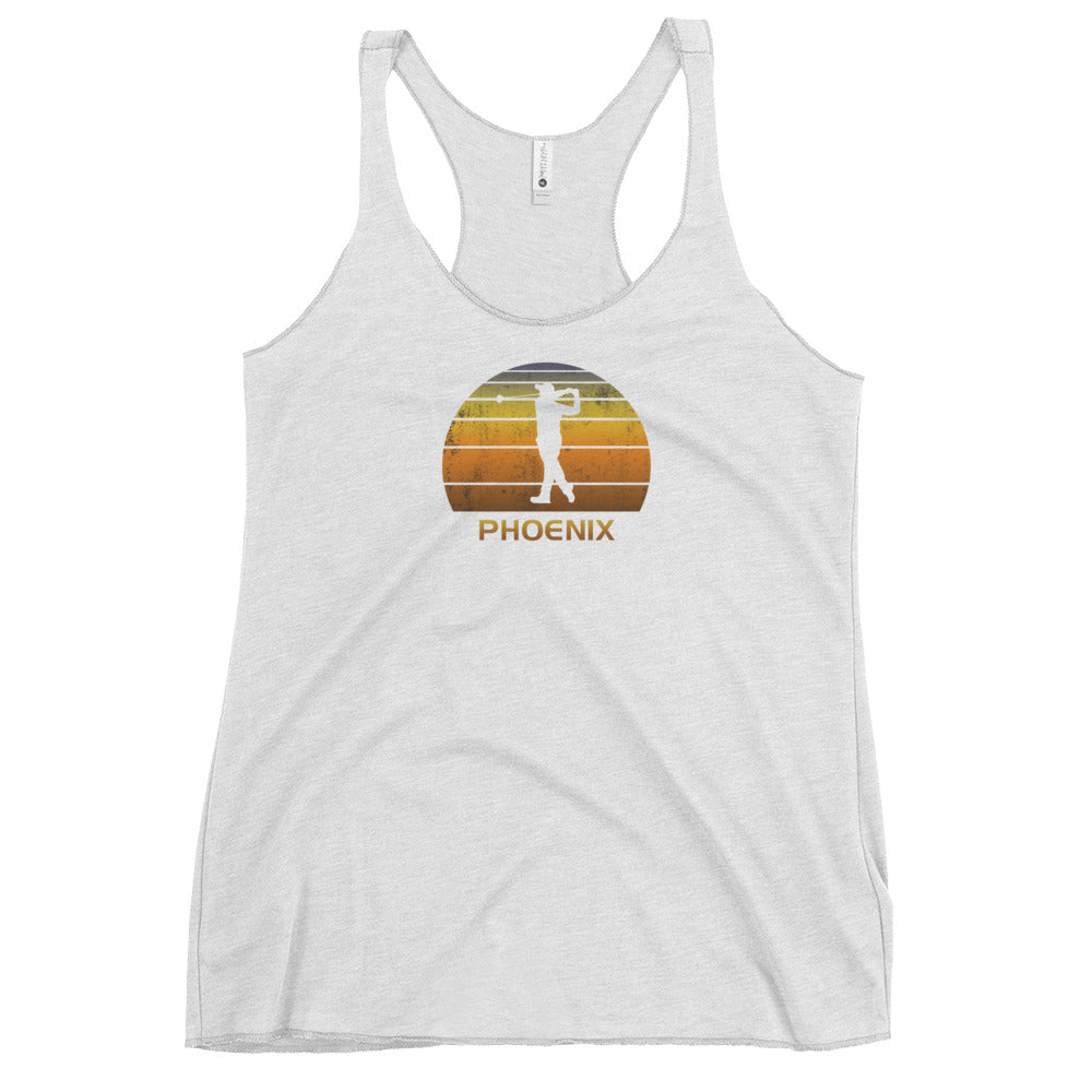Cool Phoenix Arizona Desert Golf Vintage Sunset Golfer Retro Golfing Women's Racerback Tank Top