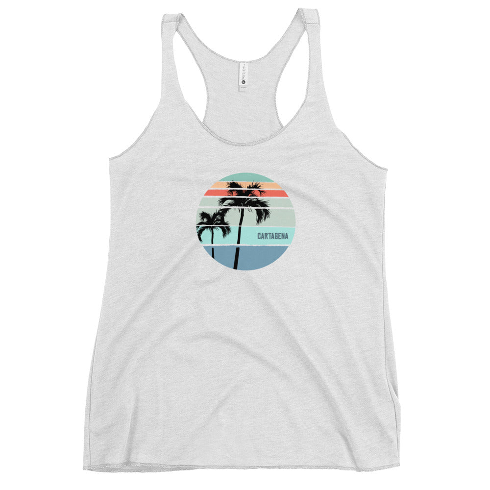 Cool Cartagena Colombia Palm Tree Vacation Souvenir Artistic Women's Racerback Tank Top