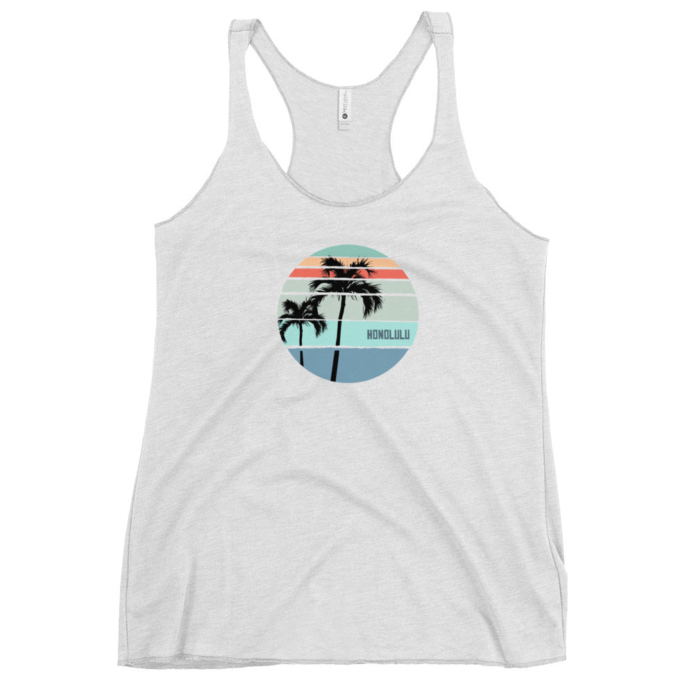 Cool Honolulu Hawaii Palm Tree Vacation Souvenir Artistic Women's Racerback Tank Top
