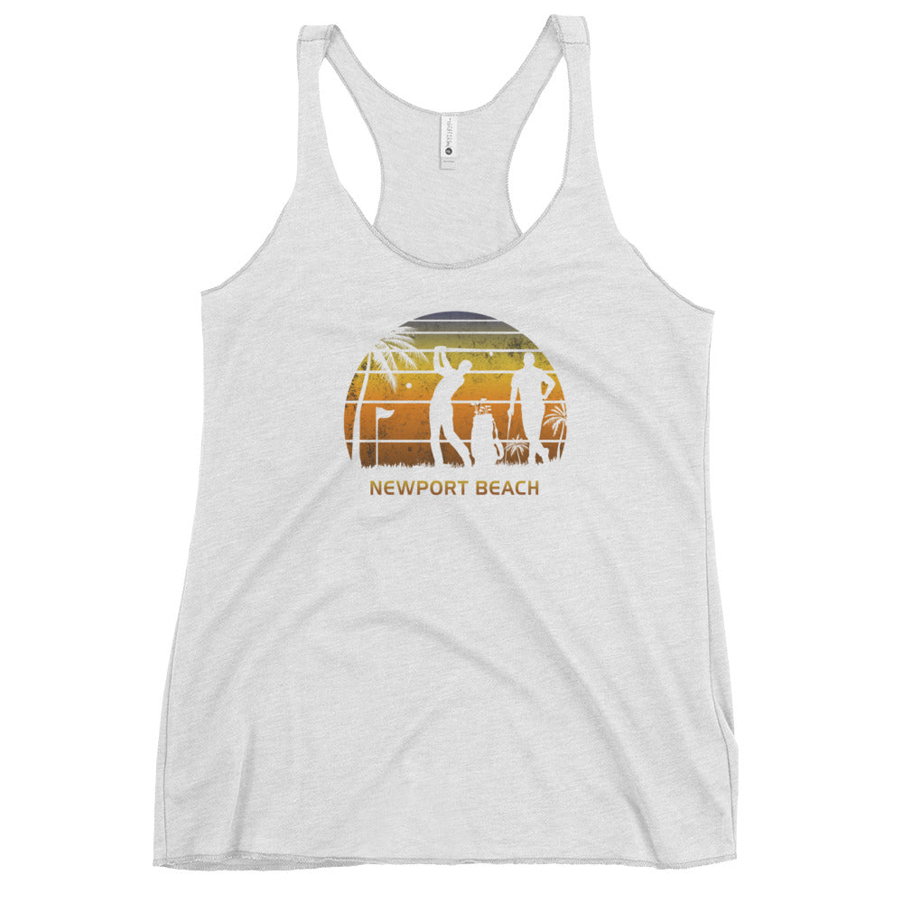 Retro Newport Beach California Golf Golfing Fan Golfer Gift Women's Racerback Tank Top