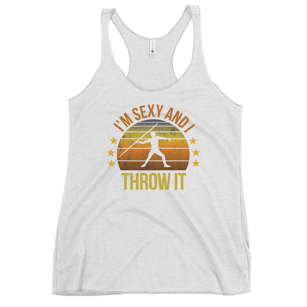 Funny Javelin Athlete Track Fan Quote Joke Sarcastic Phrase Gift Women's Racerback Tank Top