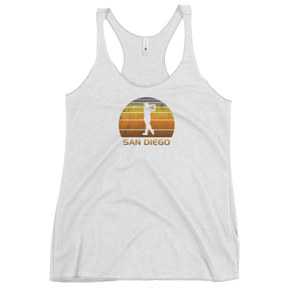 Cool San Diego California Golf Women's Racerback Tank Top Vintage Sunset Golfer Retro Golfing