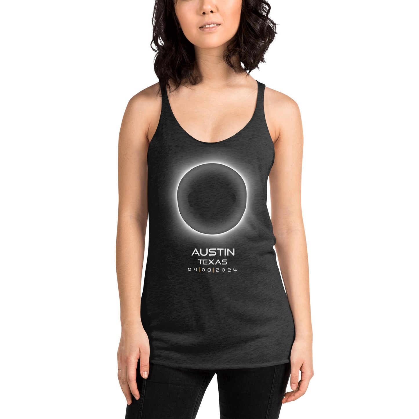 Austin Texas 2024 Eclipse Memento Souvenir April 8th Women's Racerback Tank Top