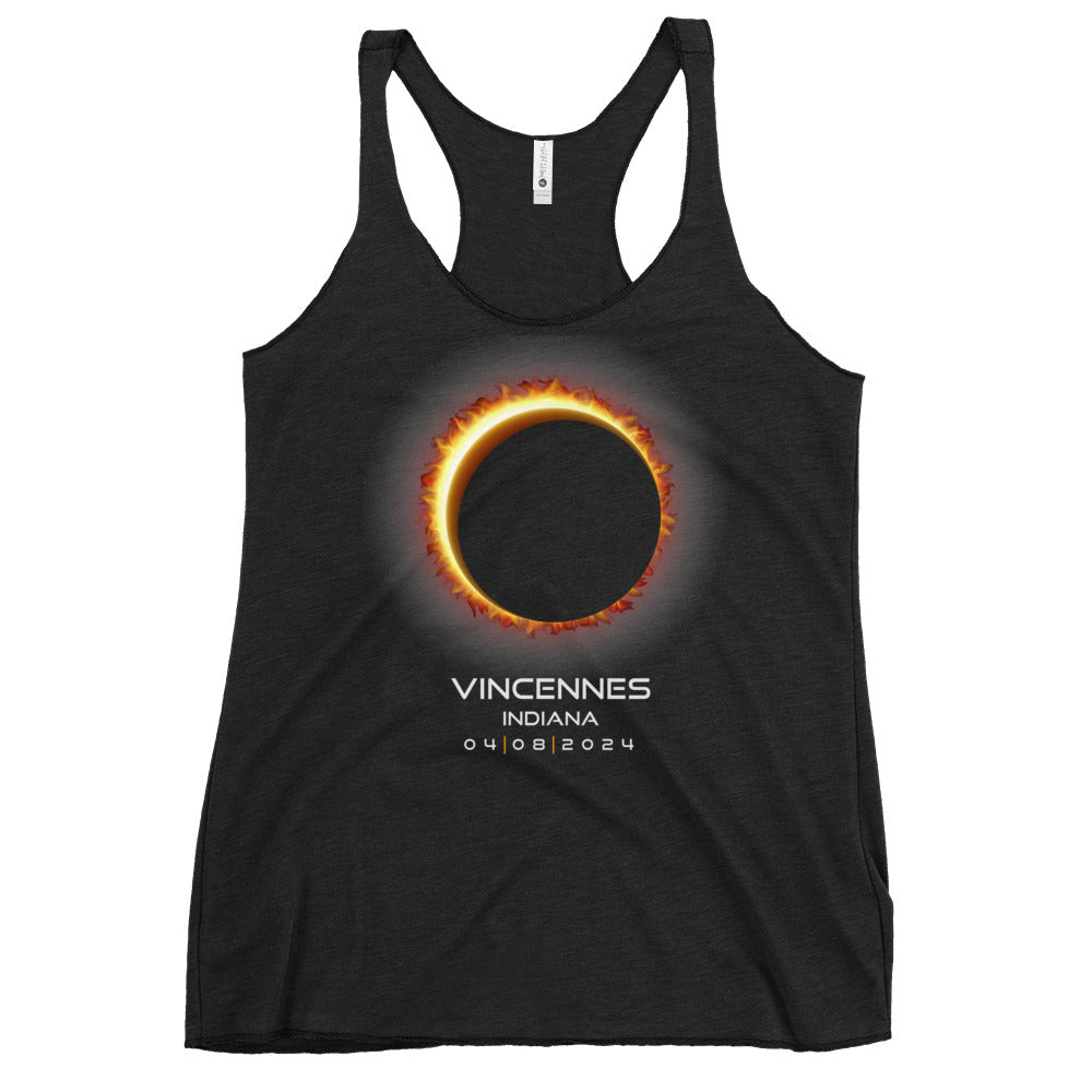 2024 Vincennes Indiana Eclipse Memento Souvenir April 8 Solar Women's Racerback Tank Top