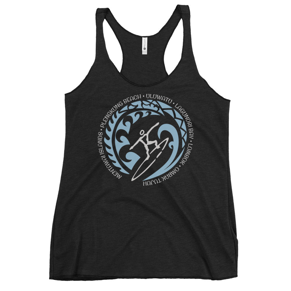 Indonesia Indonesian Beach Ocean Women's Racerback Tank Top Vintage Surfing Fan Lover