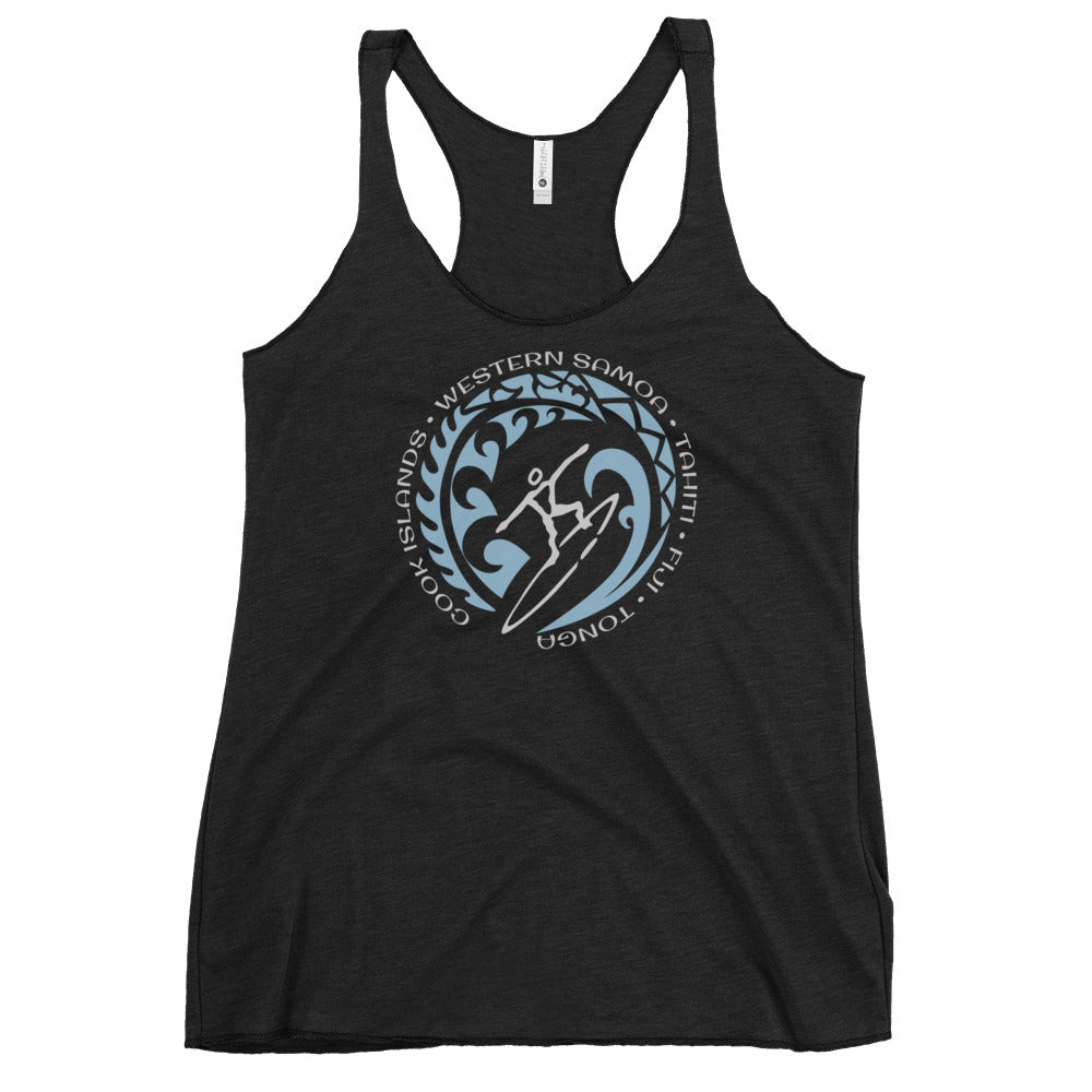 Pacific Islands Fiji Tonga Tahiti Surfer Women's Racerback Tank Top Vintage Surfing Fan