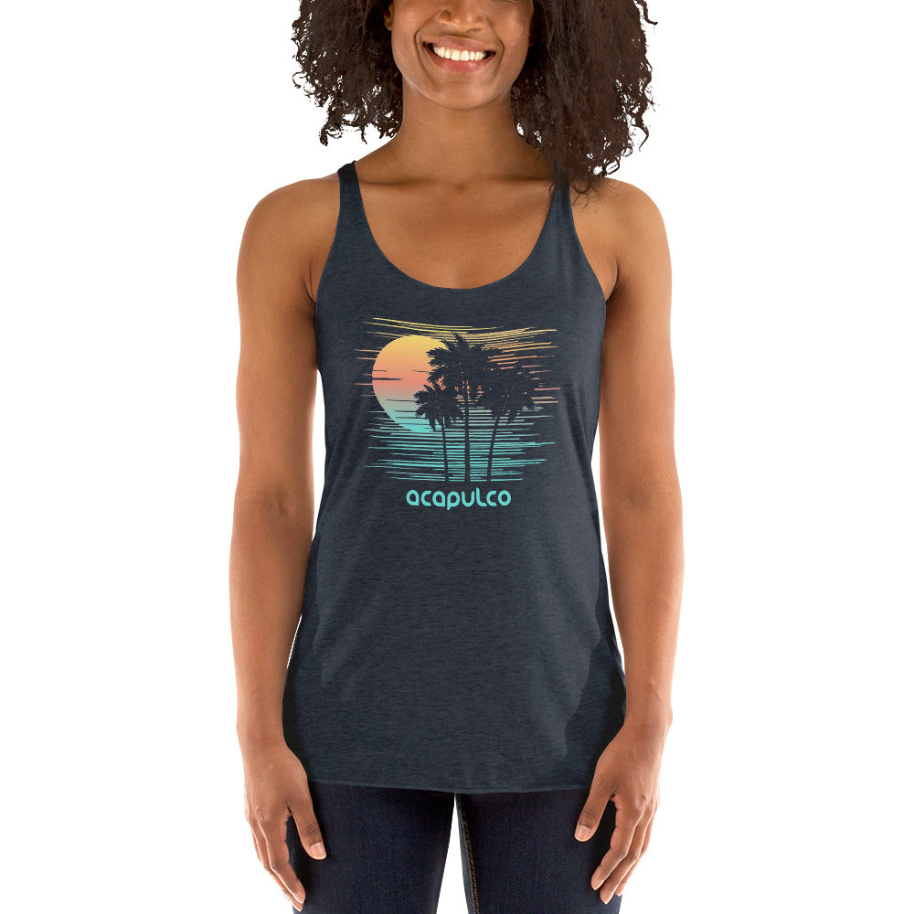 Acapulco Mexico Artistic Sunset Souvenir Vacation Women's Racerback Tank Top
