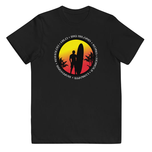 Big Island Hawaii Surfing Cool Sunset Palm Tree Surf Youth Jersey T-Shirt