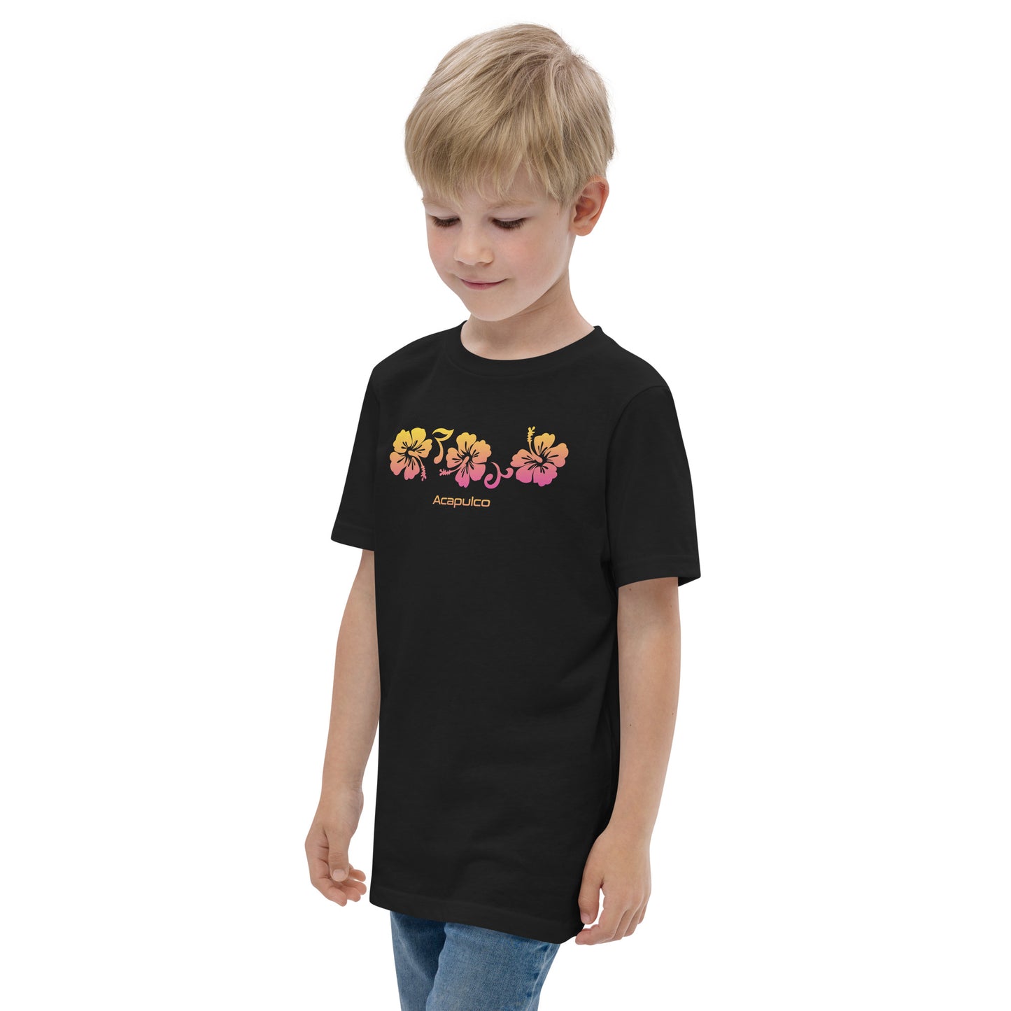 Acapulco Mexico Youth Jersey T-Shirt Hibiscus Souvenir Vacation