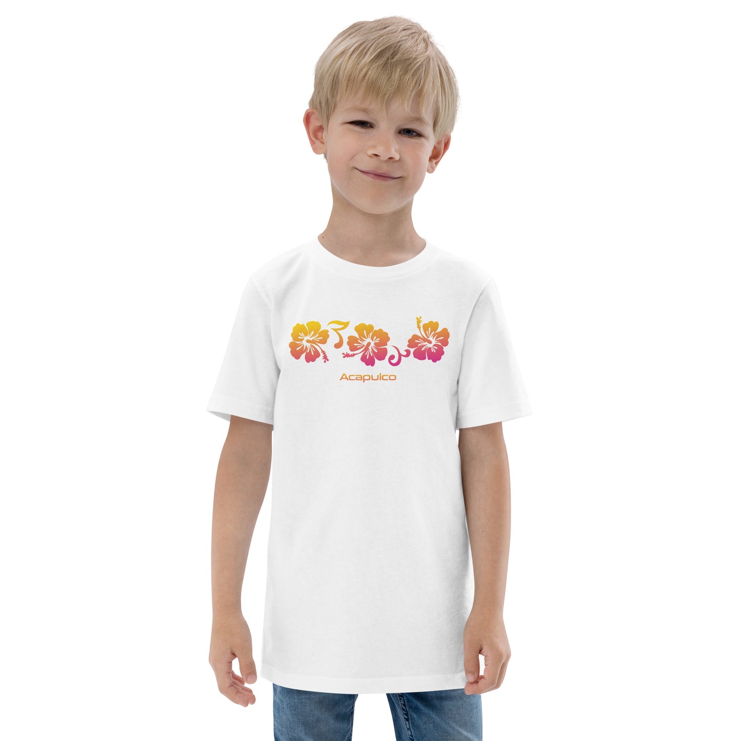 Acapulco Mexico Youth Jersey T-Shirt Hibiscus Souvenir Vacation