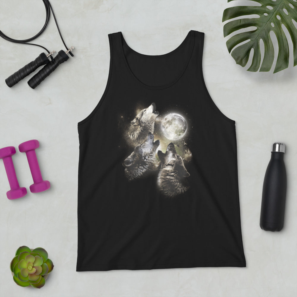 Cool Wolves Howl At The Moon Artistic Wolf Fan Unisex Tank Top