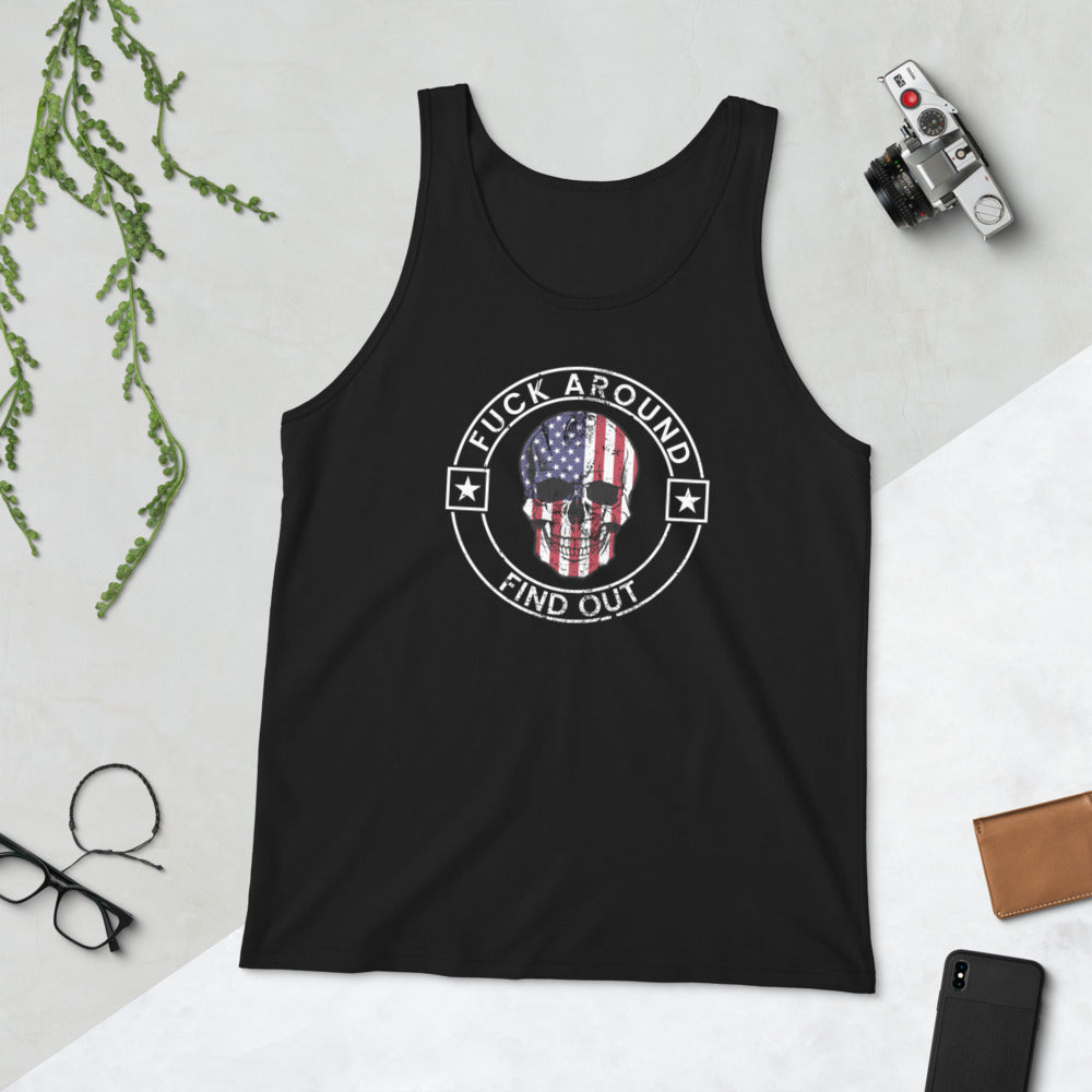 Funny Fuck Around & Find Out FAFO Vulgar Quote 4th Of July USA Flag Unisex Tank Top