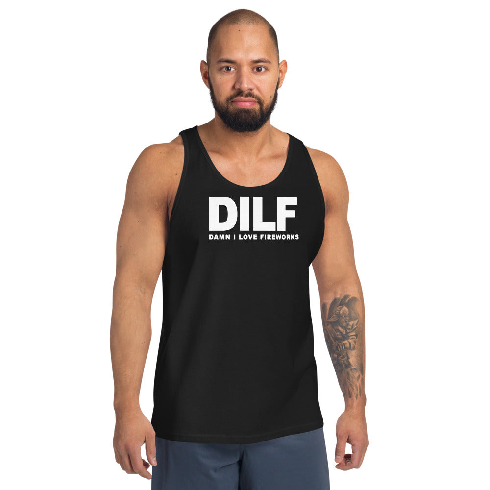 Funny DILF 4th Of July Joke Fireworks Fans Quote Unisex Tank Top