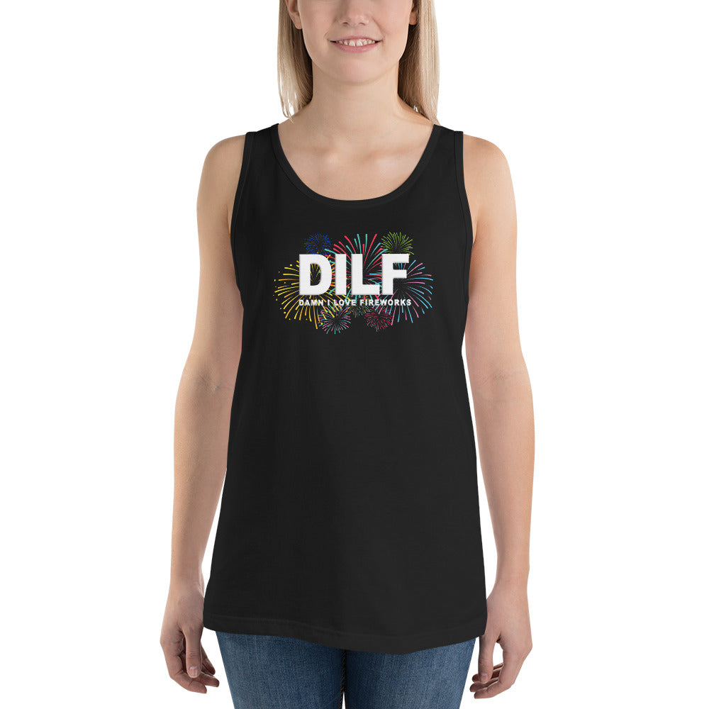 Funny DILF 4th Of July Joke Quote Fireworks Fans Unisex Tank Top