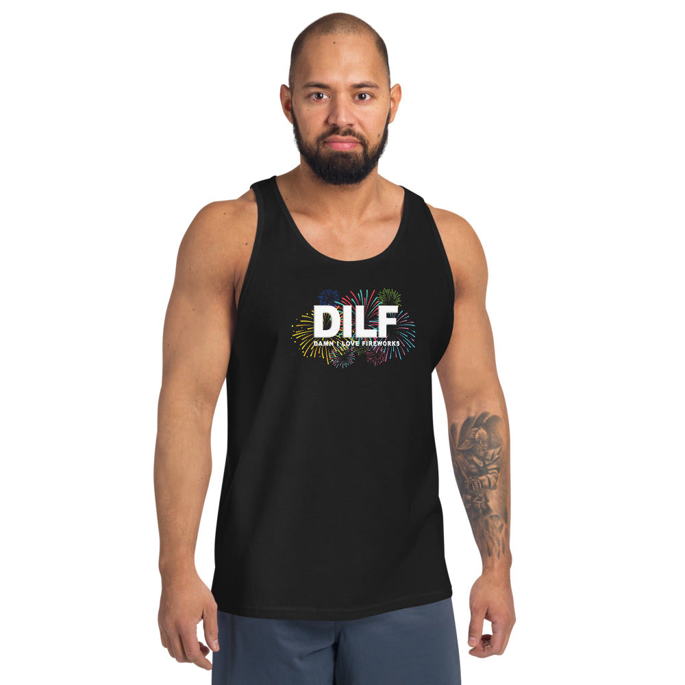 Funny DILF 4th Of July Joke Quote Fireworks Fans Unisex Tank Top
